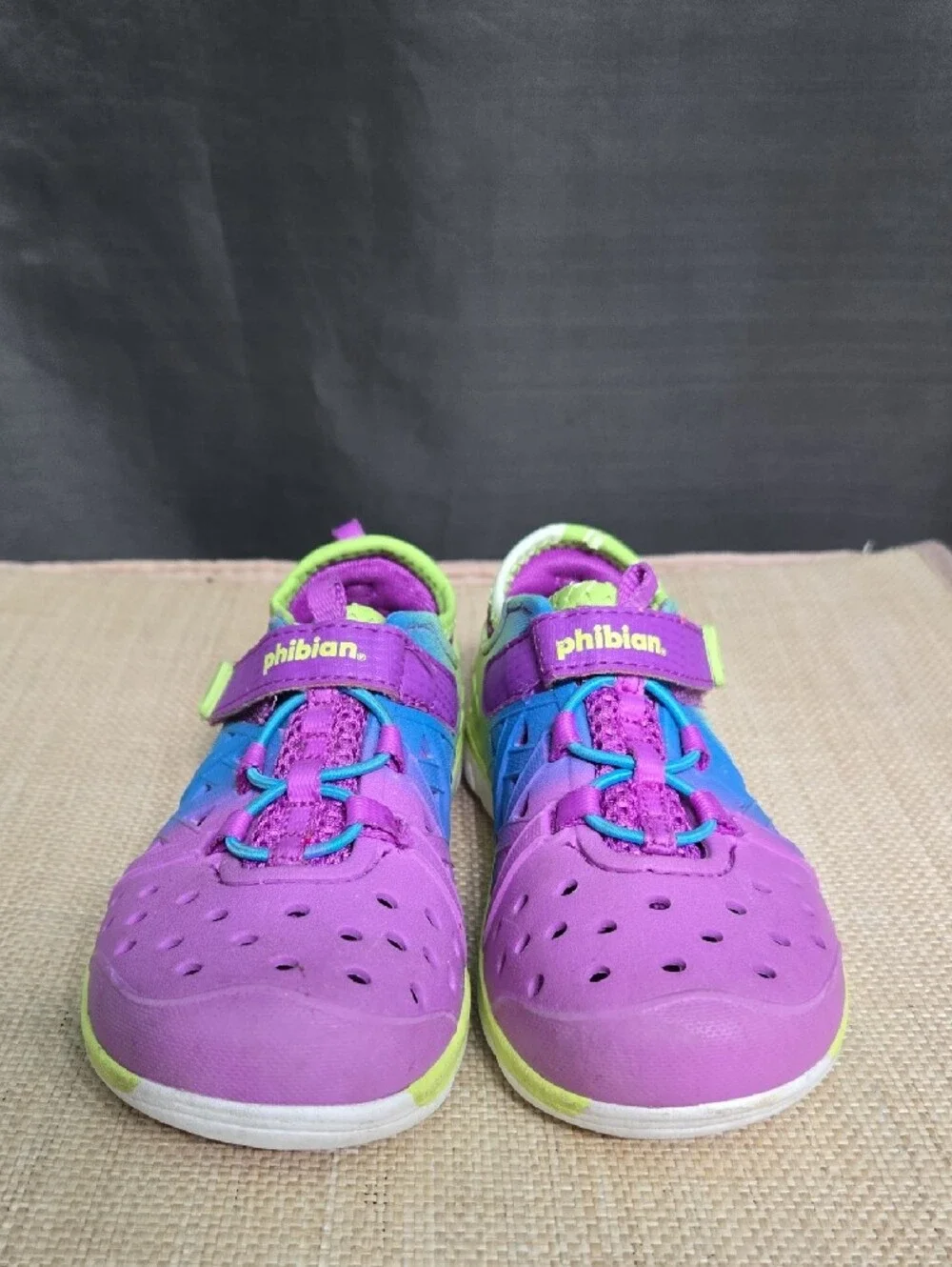 Kids Purple & Lime Water Shoes with Blue Accents